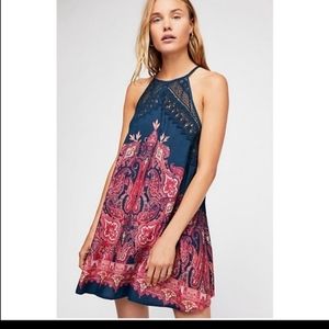 FREE PEOPLE Shea Printed Paisley Hivh Neck Slip Dress, Size XS